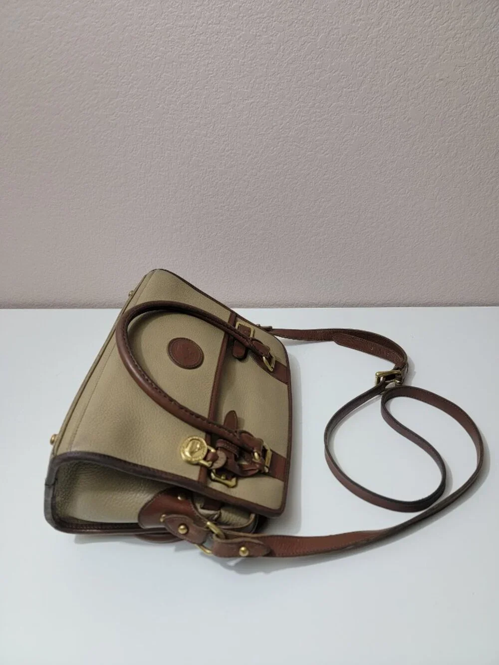Dooney & Bourke Vintage All Weather Leather Satchel Taupe Tan Duck Made in USA